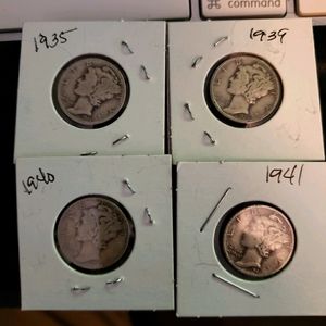 Silver dimes lot (5x) Mercury and Barber